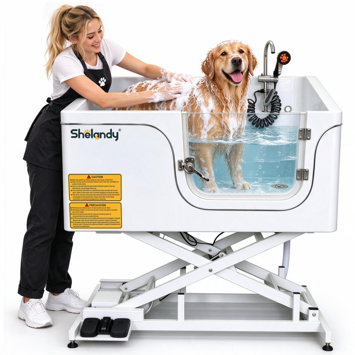 SHELANDY Electric Lift Dog Grooming Spa Tub Pet Wash Station with Water Circulation & Bubble System