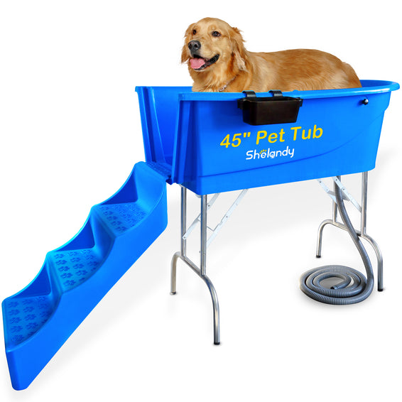 SHELANDY 45" Pet Grooming Bathtub Dog Wash Station | Heavy Duty Bathing Tub (Bathtub & Stairs Combo)